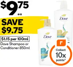 Woolworths Dove Shampoo or Conditioner offer