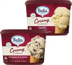 Coles Bulla Creamy Classics Ice Cream Tub 2 Litre offer