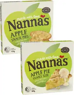 Coles Nanna's Apple Snack Pies 4 Pack 450g or Family Size Apple Pie 600g offer