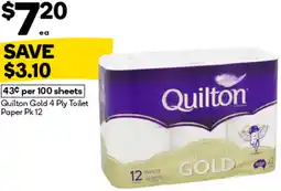 Woolworths Quilton Gold 4 Ply Toilet Paper offer