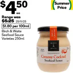 Woolworths Birch & Waite Seafood Sauce Varieties offer
