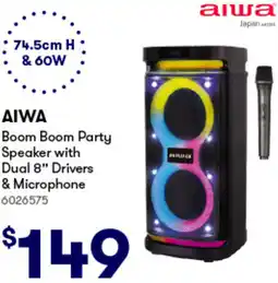 Woolworths Aiwa boom boom party speaker with dual 8" drivers & microphone offer
