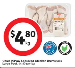 Coles Coles rspca approved chicken drumsticks large pack offer