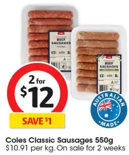 Coles Coles Classic Sausages offer