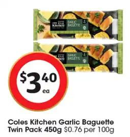 Coles Coles Kitchen Garlic Baguette Twin Pack offer