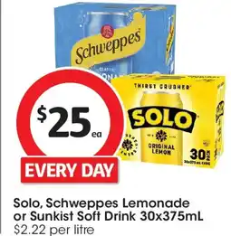 Coles Solo, Schweppes Lemonade or Sunkist Soft Drink offer