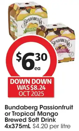 Coles Bundaberg Passionfruit or Tropical Mango Brewed Soft Drink offer