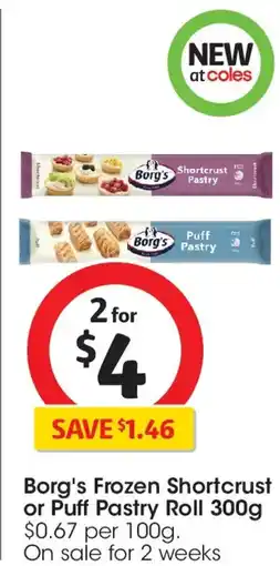 Coles Borg's Frozen Shortcrust or Puff Pastry Roll offer