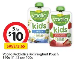 Coles Vaalia Probiotics Kids Yoghurt Pouch offer
