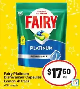 IGA Fairy Platinum Dishwasher Capsules Lemon offer