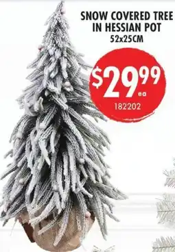 Red Dot Snow covered tree in hessian pot offer