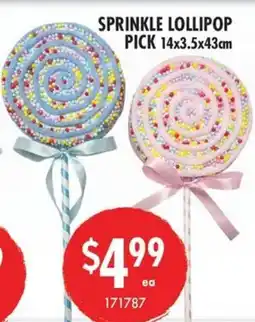 Red Dot Sprinkle lollipop pick offer