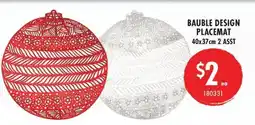 Red Dot Bauble design placemat 40x37cm 2 asst offer