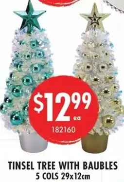 Red Dot Tinsel tree with baubles offer