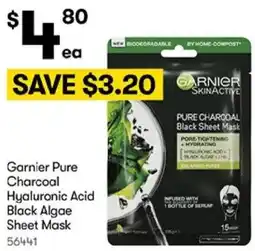 BIG W Garnier Pure Charcoal Hyaluronic Acid Black Algae Sheet Mask offer