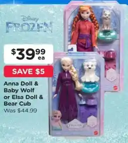 Toyworld Anna Doll & Baby Wolf or Elsa Doll & Bear Cub offer