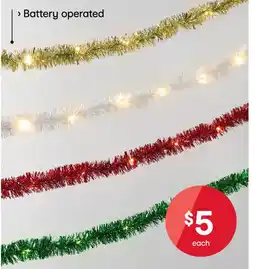 Kmart Battery operated 20 LED Tinsel String Lights offer