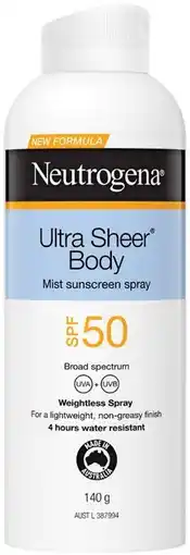 Pharmacist Advice Neutrogena Ultra Sheer Body Mist Sunscreen Spray SPF 50 140g offer