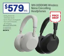 Officeworks Wh-1000xm6 wireless noise cancelling headphones offer