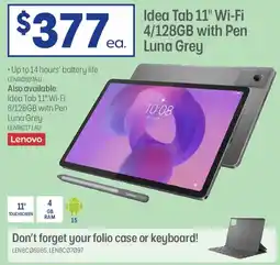 Officeworks Lenovo Idea Tab 11" Wi-Fi 4/128GB with Pen Luna Grey offer