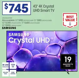Officeworks Samsung 43" 4K Crystal UHD Smart TV offer