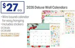 Officeworks Orange Circle Deluxe Wall Calendar 2026 offer