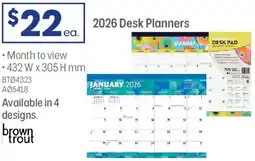Officeworks Brown Trout Monthly 2026 Desk Pad offer