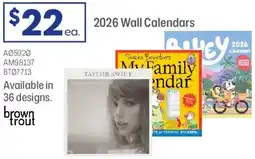 Officeworks Brown Trout 2026 Square Wall Calendar offer