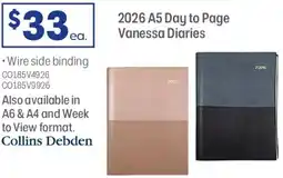 Officeworks Collins Vanessa Day to Page 2026 Diary offer