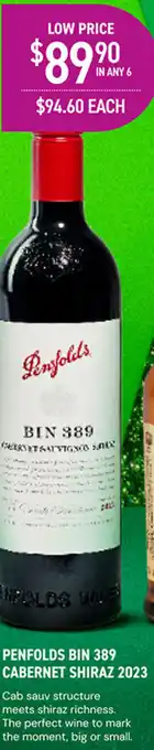 Penfolds bin 389 cabernet shiraz 2023