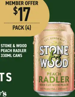 Dan Murphy's Stone & wood peach radler cans offer