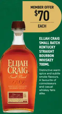 Dan Murphy's Elijah craig small batch kentucky straight bourbon whiskey offer