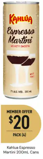 Dan Murphy's Kahlua espresso martini cans offer