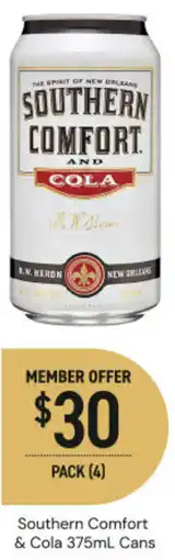 Dan Murphy's Southern comfort & cola cans offer