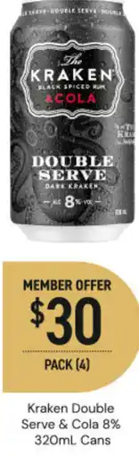 Dan Murphy's Kraken double serve & cola 8% cans offer