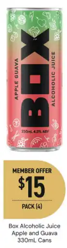Dan Murphy's Box alcoholic juice apple and guava cans offer