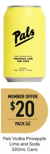 Dan Murphy's Pals vodka pineapple lime and soda cans offer