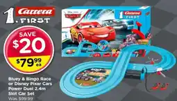 Toyworld Bluey & Bingo Race or Disney Pixar Cars Power Duel 2.4m Slot Car Set offer