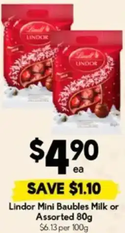 Drakes Lindor Mini Baubles Milk or Assorted offer