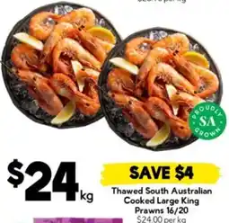Drakes Thawed South Australian Cooked Large King Prawns 16/20 offer