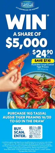 Drakes Australian Large Cooked Tiger Prawns offer