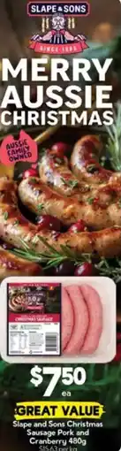 Drakes Slape and Sons Christmas Sausage Pork and Cranberry offer