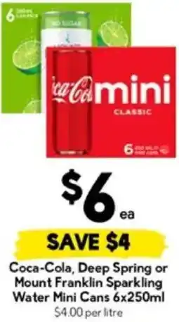 Drakes Coca-Cola, Deep Spring or Mount Franklin Sparkling Water Mini Cans offer