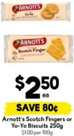 Drakes Arnott's Scotch Fingers or Yo-Yo Biscuits offer