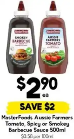 Drakes MasterFoods Aussie Farmers Tomato, Spicy or Smokey Barbecue Sauce offer