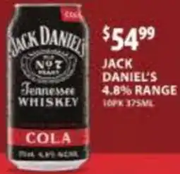 Star Liquor Jack daniel's 4.8% range offer