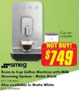 The Good Guys Smeg Bean to Cup Coffee Machine with Milk Steaming System offer