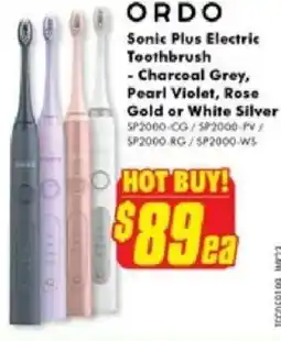 The Good Guys ORDO Sonic Plus Electric Toothbrush - Charcoal Grey, Pearl Violet, Rose Gold or White Silver offer