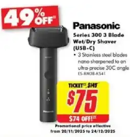 The Good Guys Panasonic Series 300 3 Blade Wet/Dry Shaver (USB-C) offer