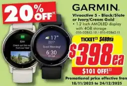 The Good Guys GARMIN Vivoactive 5 - Black/Slate or Ivory/Cream Gold offer